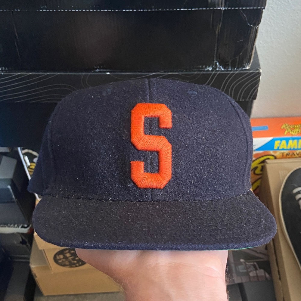 Stussy Navy Wool Hat with Orange 'S' Patch